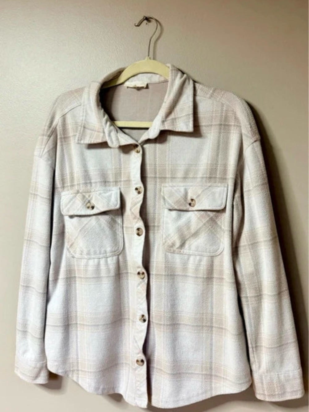 Cream Plaid Utility Shacket button down top